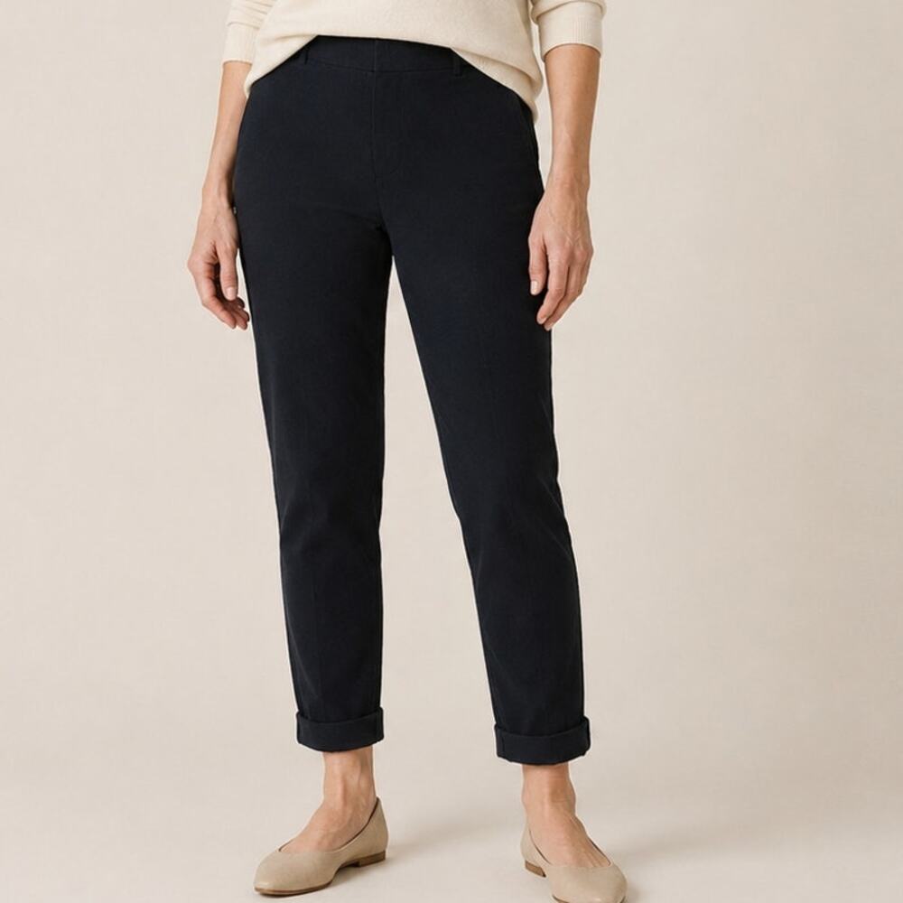 J Jill Pemium Bi-Stretch Crop Pants Size 10 Elastic Waist Pull on Faded Black
